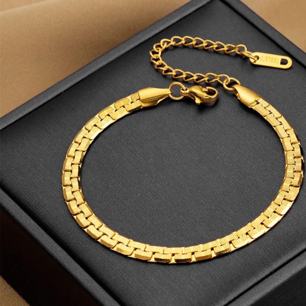 Bracelet stainless steel 18k golden plated snake chain
